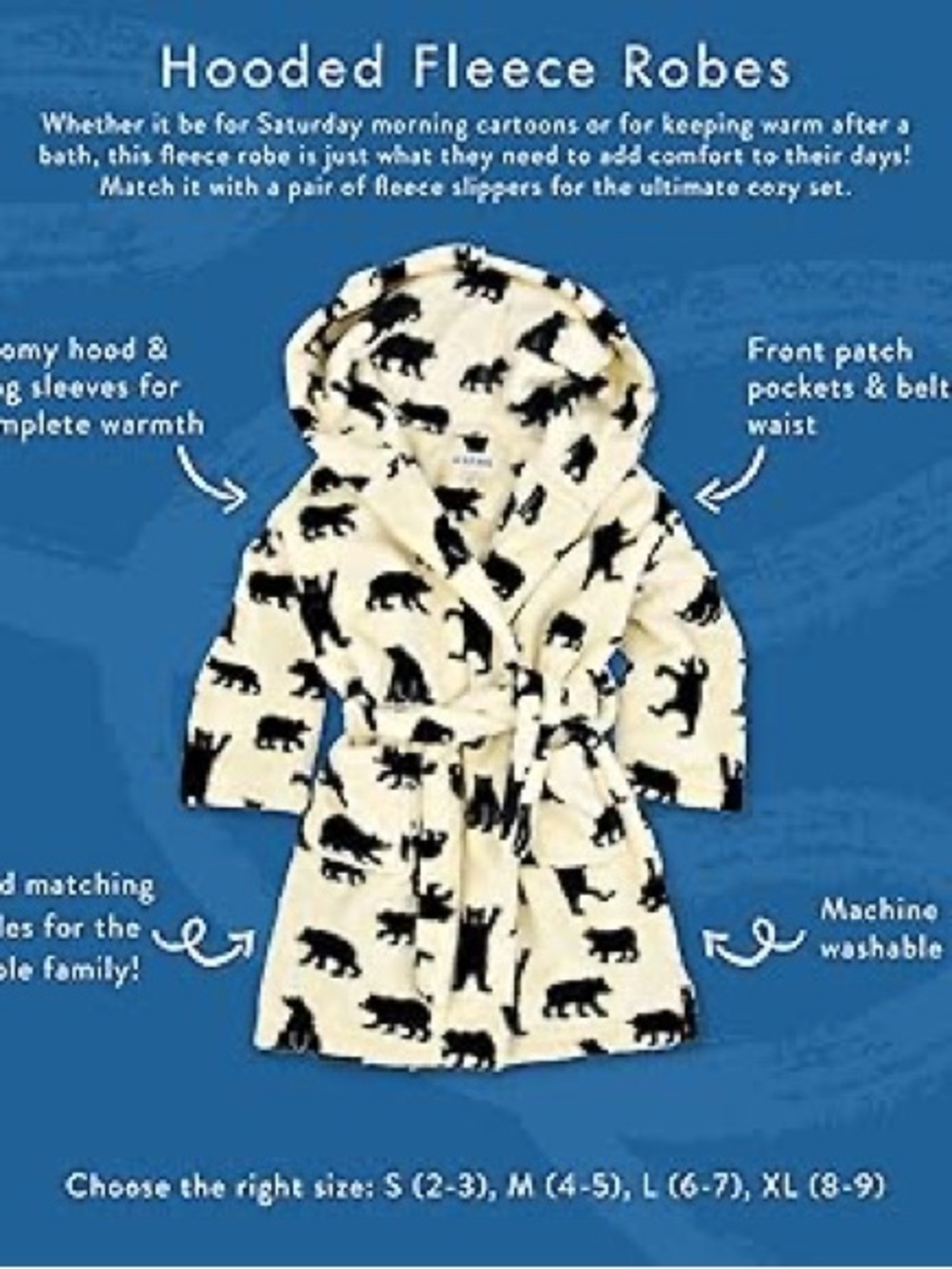 Mom & Me Hooded Fleece Robe with Black Bear Print - Picture 2 of 14